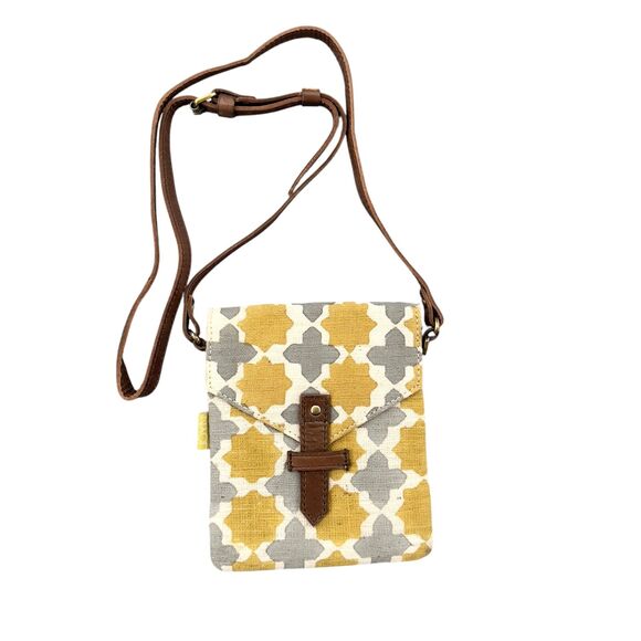 Joyn Gray Gold‎ Geometric Flap Closure Leather Strap Crossbody Bag One Size - Picture 1 of 8